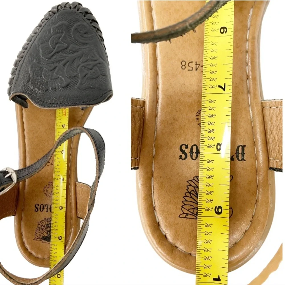 D’Lolos Mexican Black Tooled Leather Huarache Sandals Size 9 - Picture 10 of 12